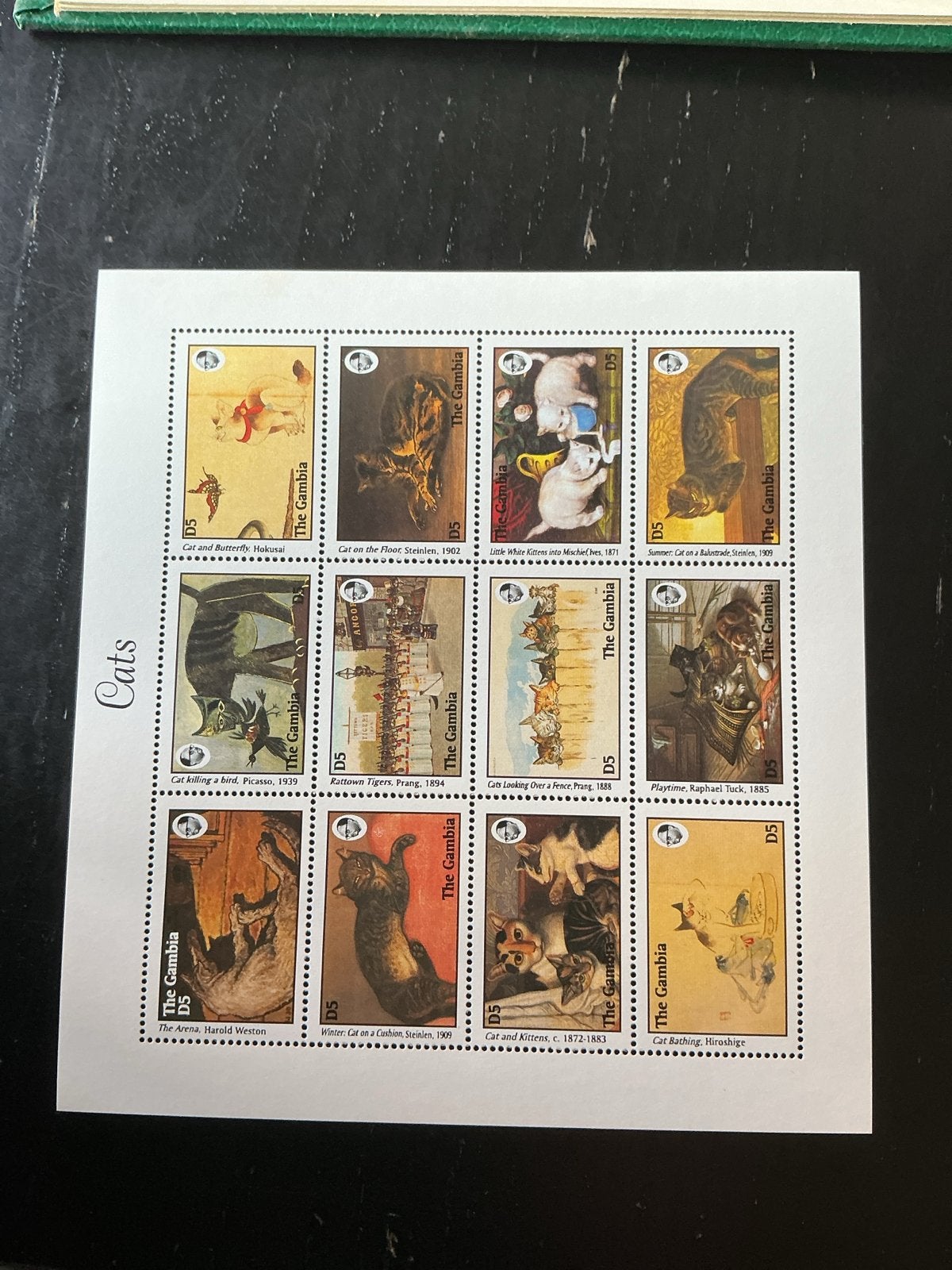 Postzegelvel Gambia - Katten (Dieren, Kunst), Ophalen of Verzenden, Postfris