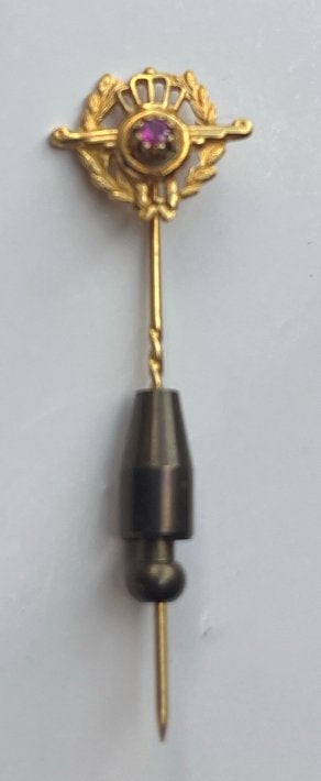 Vintage Gouden Reversspeld met Robijnkleurige Steen, 4 tot 7 cm, Gebruikt, Ophalen of Verzenden, Met edelsteen