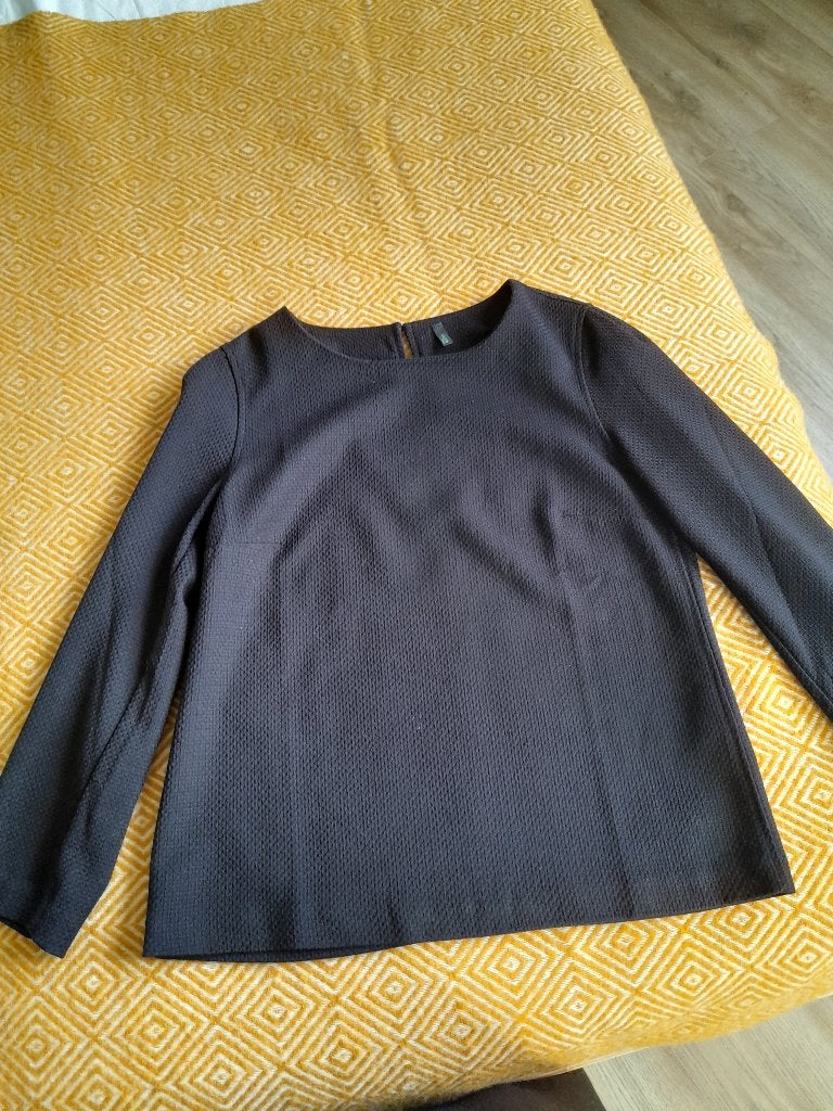 Zwarte blouse wafelstructuur Stile Benetton maat S, Kleding | Dames, Zwart, Ophalen of Verzenden, Zo goed als nieuw, Stile Benetton