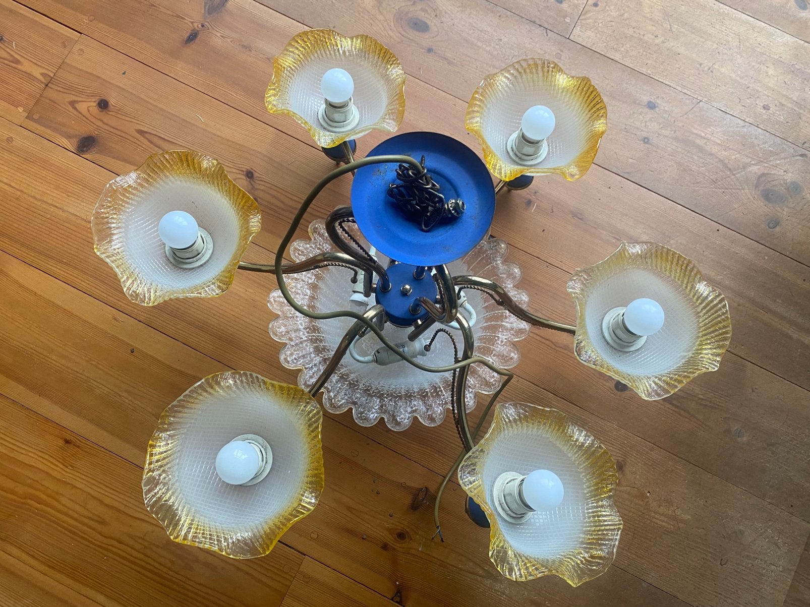 Kroonluchter met goud en blauw, Ophalen of Verzenden, Zo goed als nieuw