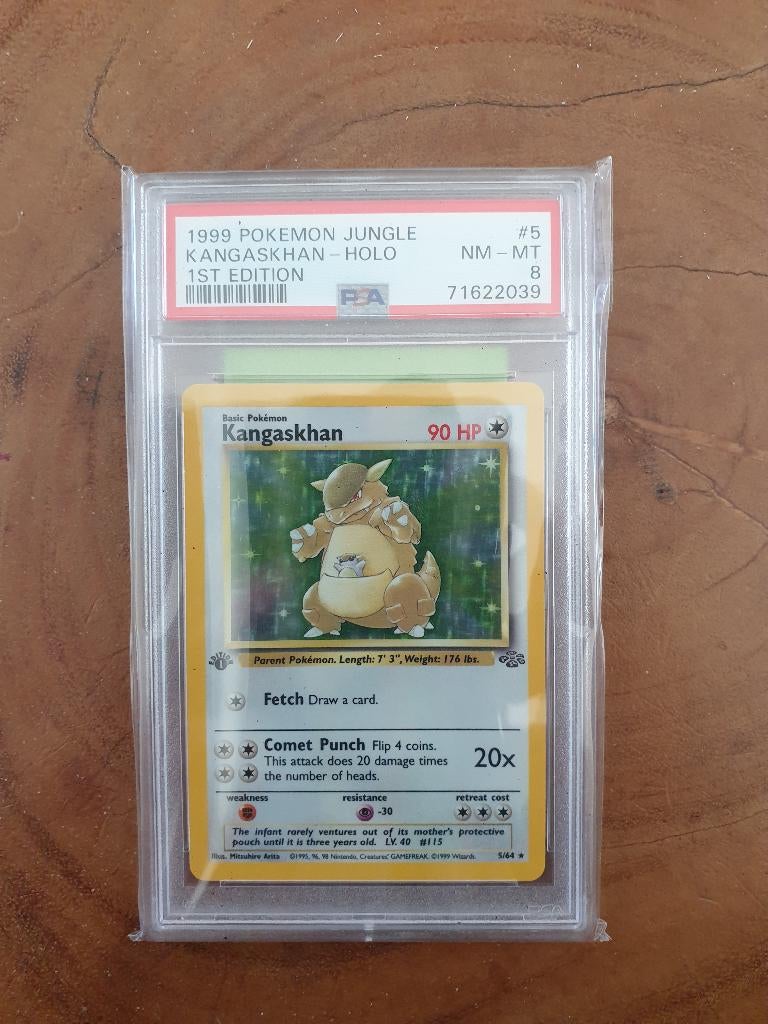 Kangaskhan holo 1st edition nummer 5 van de serie Jungle., Ophalen of Verzenden, Nieuw, Losse kaart, Foil