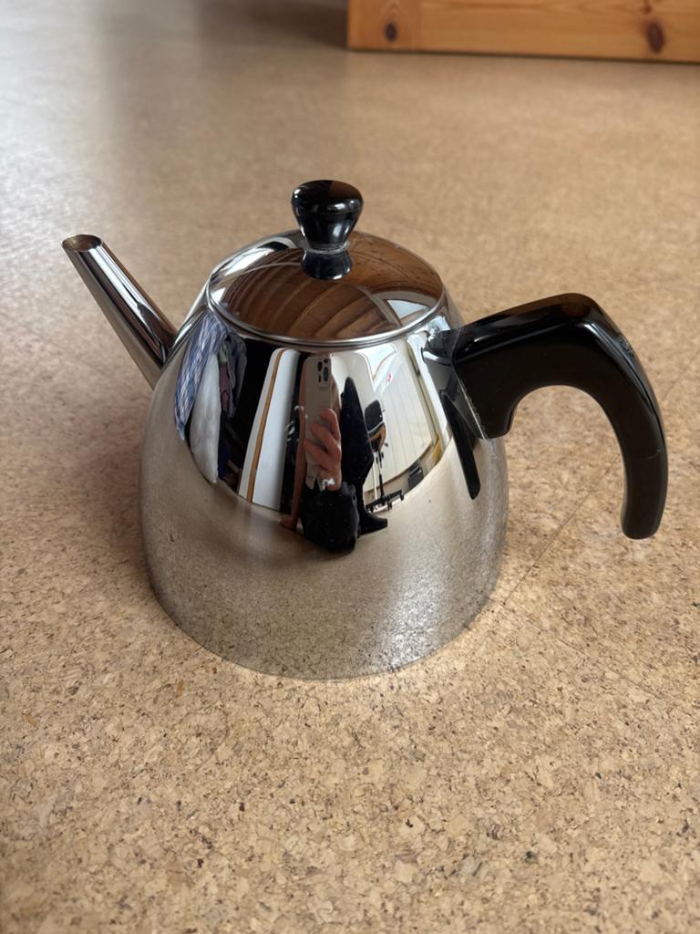 Bredemeijer theepot, RVS dubbelwandig, Theepot/fluitketel, Gebruikt, Bredemeijer, Zilver