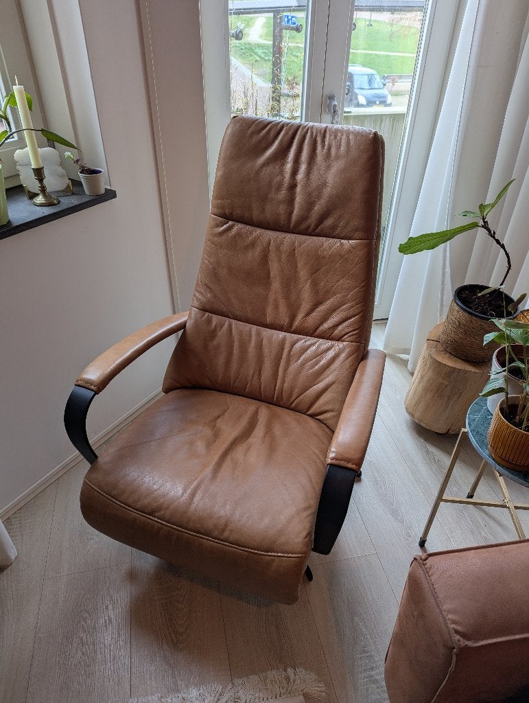 Relaxfauteuil Prominent Humberto | Leer/stof, Ophalen, Minder dan 75 cm, Zo goed als nieuw, Leer