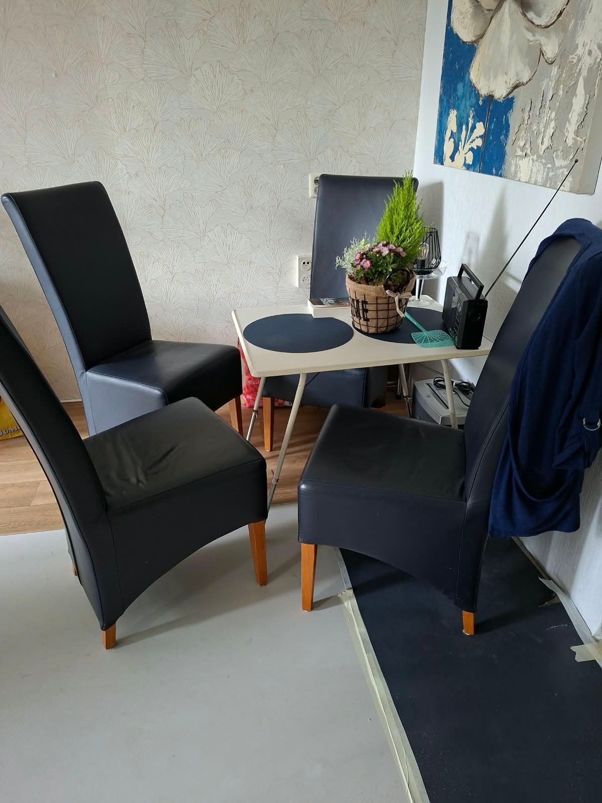 Donkerblauwe eetkamerstoelen 4stuks echt leer, Ophalen, Gebruikt, Blauw, Leer