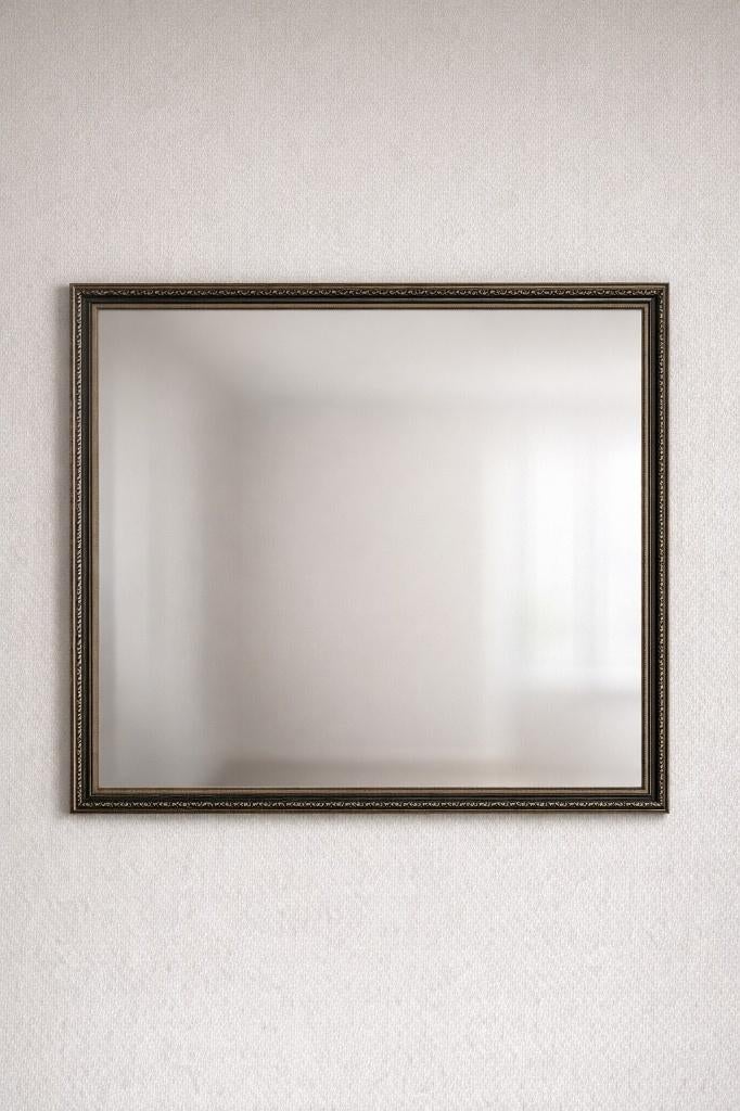 Spiegel met facetrand en zilverkleurige stijlvolle lijst, Ophalen, Zo goed als nieuw, 75 tot 100 cm, Minder dan 100 cm