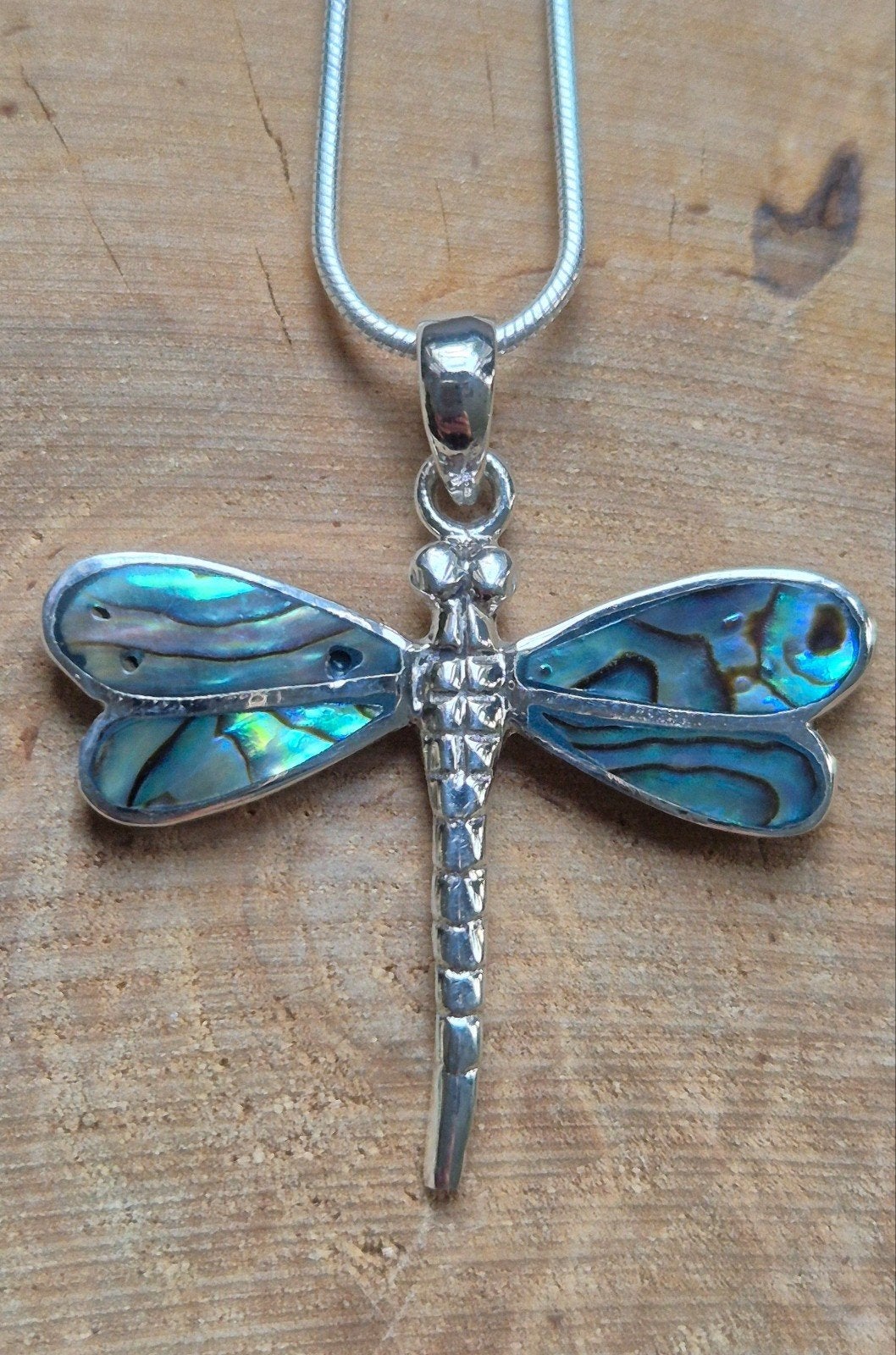 Zilveren kettinghanger Libelle met Abalone, Blauw, Nieuw, Ophalen of Verzenden, Dier