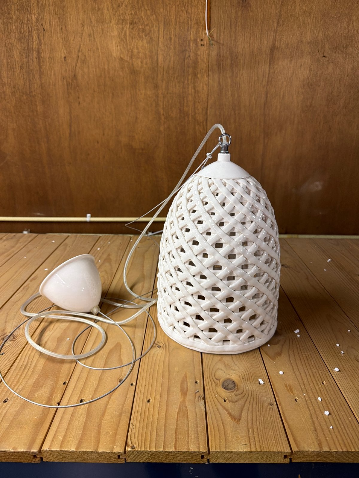 Pols Potten Woven Hanglamp - Wit Keramiek, Huis en Inrichting, Lampen | Hanglampen, Ophalen, Zo goed als nieuw, Keramiek, E27 (groot)
