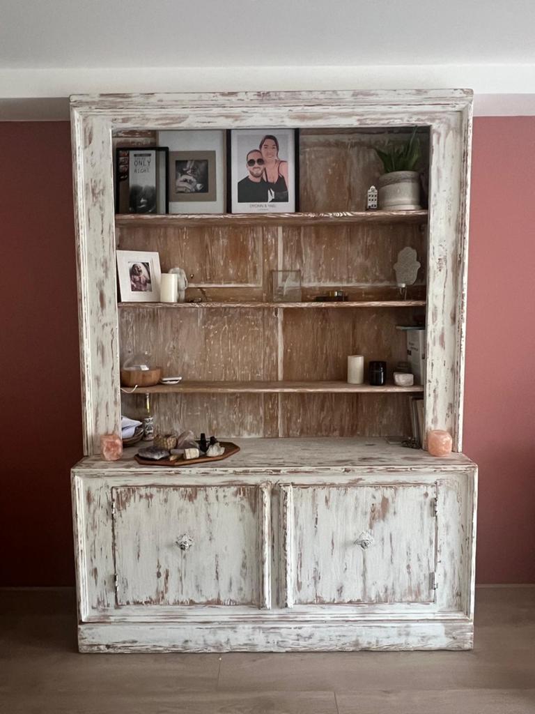 Mooie houten kast, 2-delig, brocante stijl, Huis en Inrichting, 200 cm of meer, 150 tot 200 cm, Ophalen of Verzenden, Zo goed als nieuw