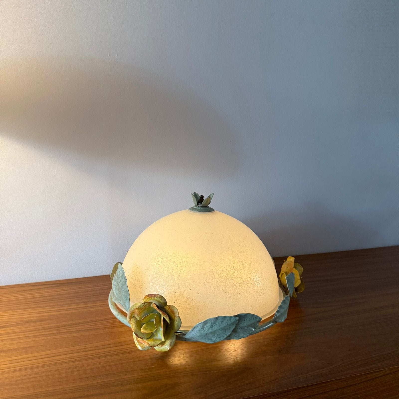 Plafonnière, plafondlamp, florentijns, vintage, jaren 70/80, Ophalen of Verzenden, Zo goed als nieuw, Glas