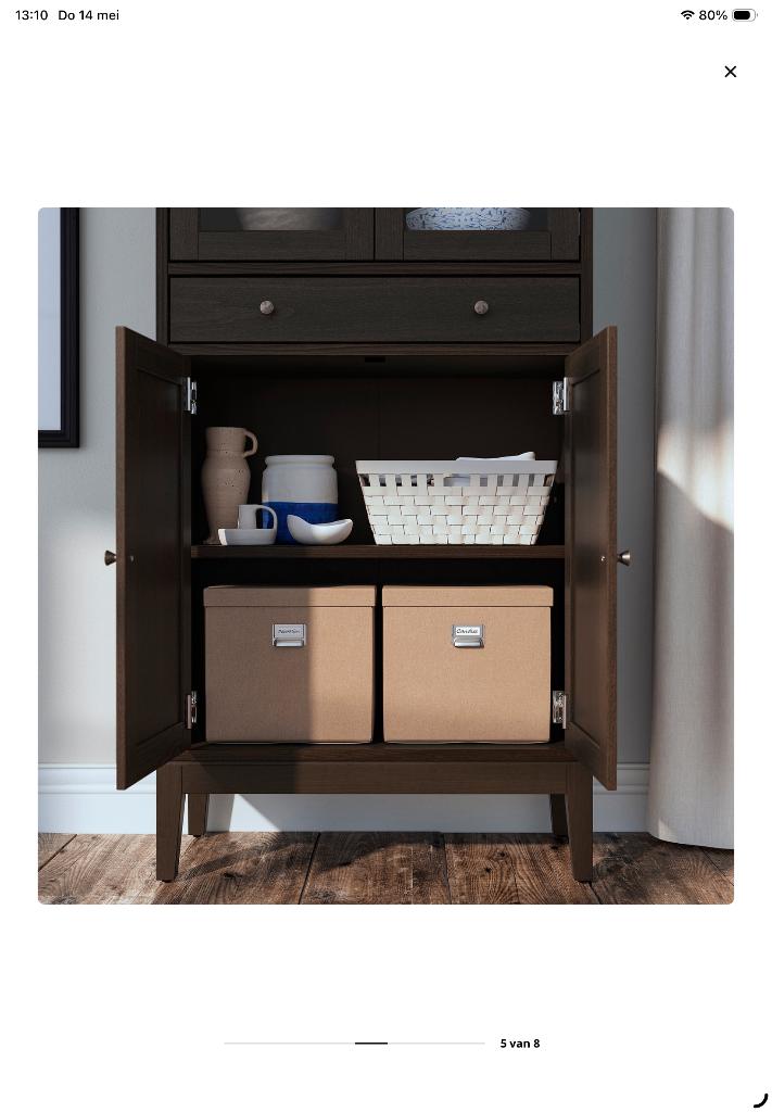 IKEA Idanäs Hoge kast, glazen deuren en 1 lade Bruin, Ophalen, Met deur(en), 200 cm of meer, 50 tot 100 cm