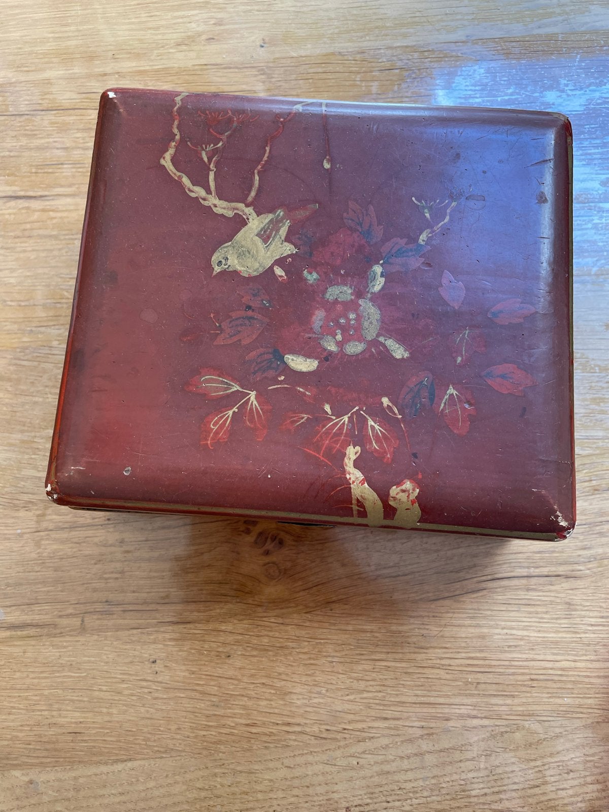 Antieke Chinese Lakdoos met Vogeldecoratie, Antiek en Kunst, Ophalen of Verzenden