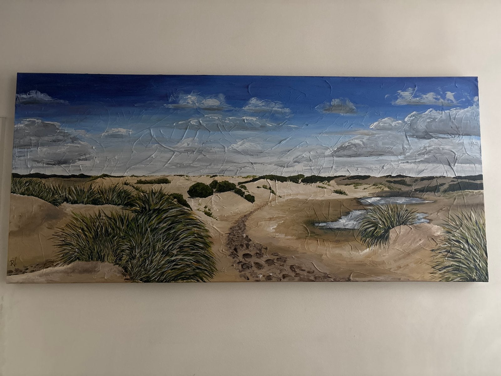 Groot duinlandschap schilderij van Rian Verbeek (80x180cm), Antiek en Kunst, Ophalen