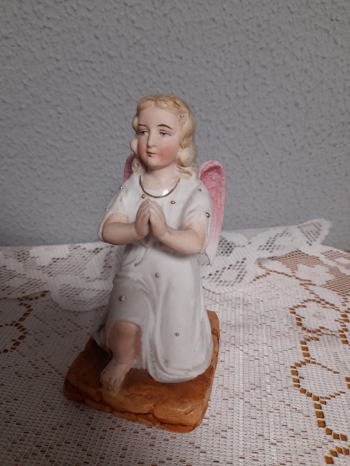 Antiek porseleinen beeldje engel ca 14 cm hoog, Ophalen of Verzenden