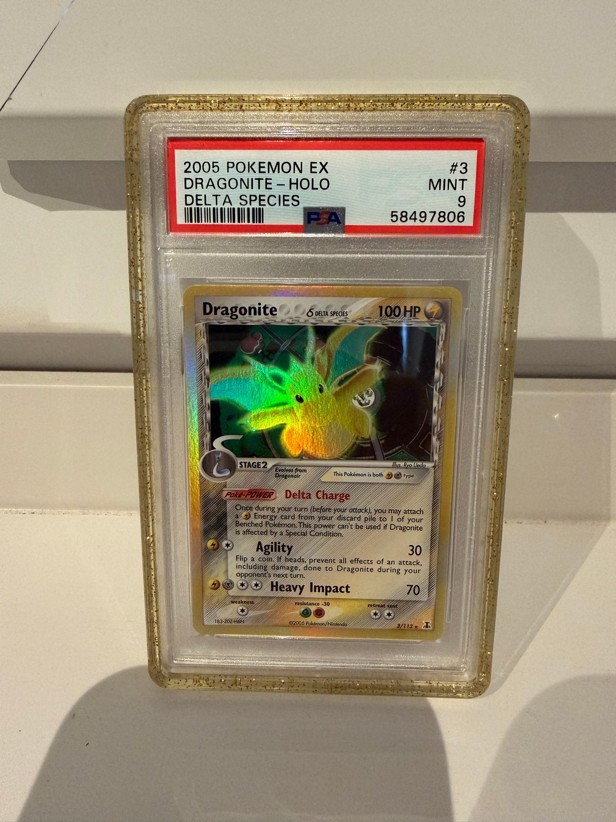 2005 Pokémon EX Dragonite - Holo Delta Species PSA 9, Ophalen, Zo goed als nieuw, Losse kaart, Foil