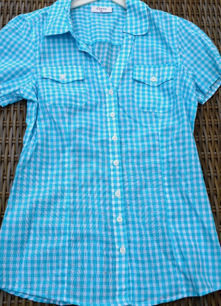 Turquoise/witte geruite blouse – nieuw (maat 36), Blauw, Nieuw, Ophalen of Verzenden, Maat 36 (S)