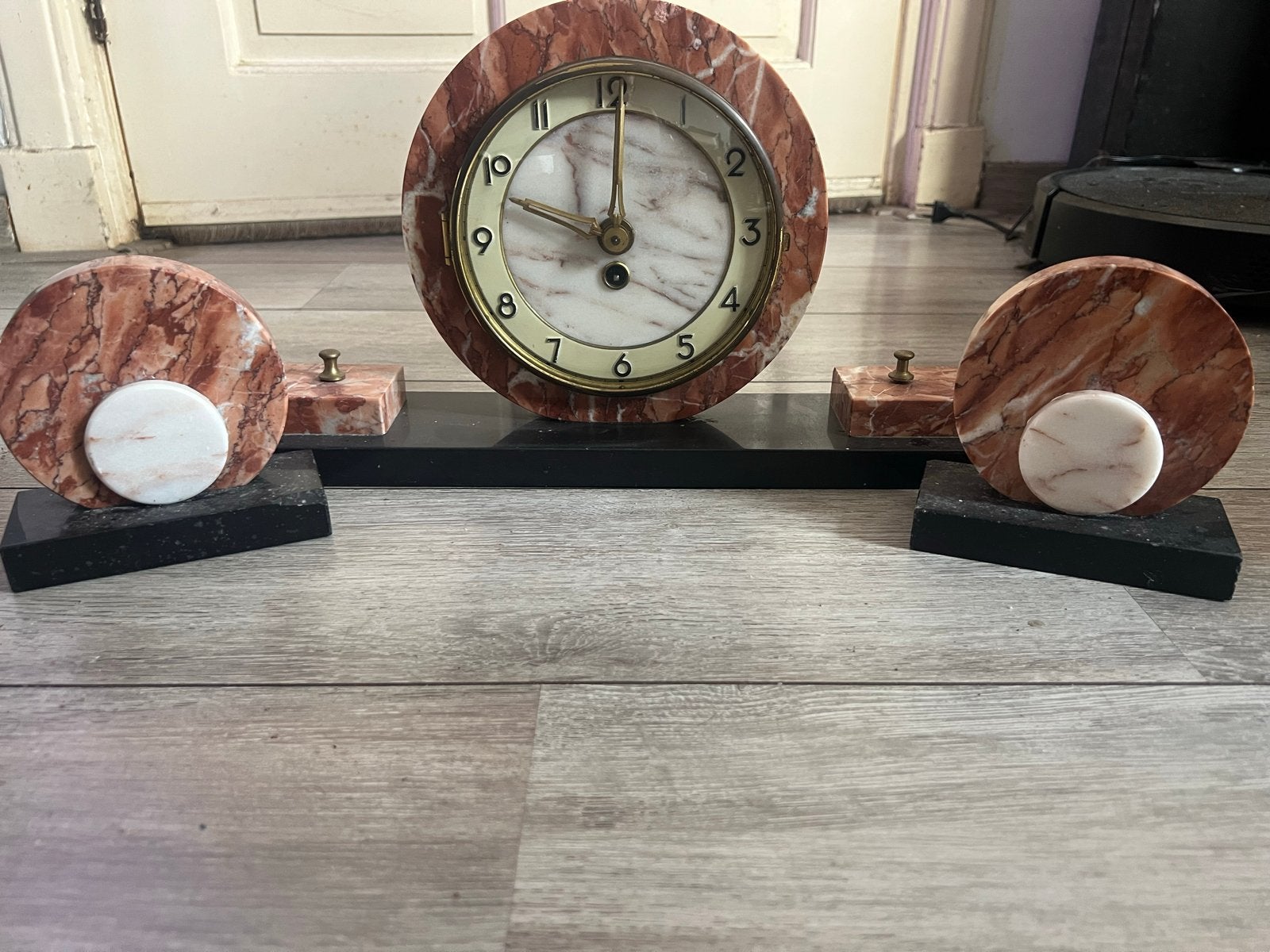 Antieke marmeren pendule met kandelaars, Antiek en Kunst, Ophalen of Verzenden