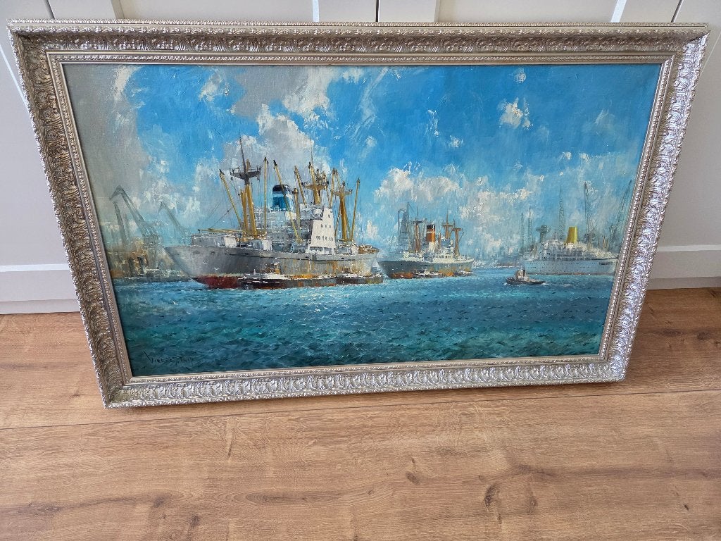 Schilderij, Antiek en Kunst, Ophalen, Gesigneerd, Maritiem / water, Doek