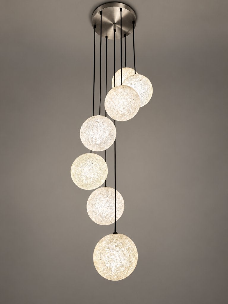 Vintage Design Hanglamp met 7 Plexiglas Bollen Space Age, Ophalen, E14 (klein), Vintage Space Age Dutch Design Raak, Kunststof