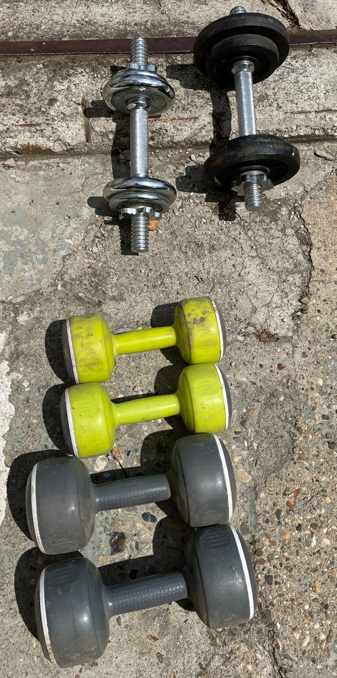 Dumbbell set met verschillende gewichten, Ophalen, Gebruikt, Armen, Dumbbell
