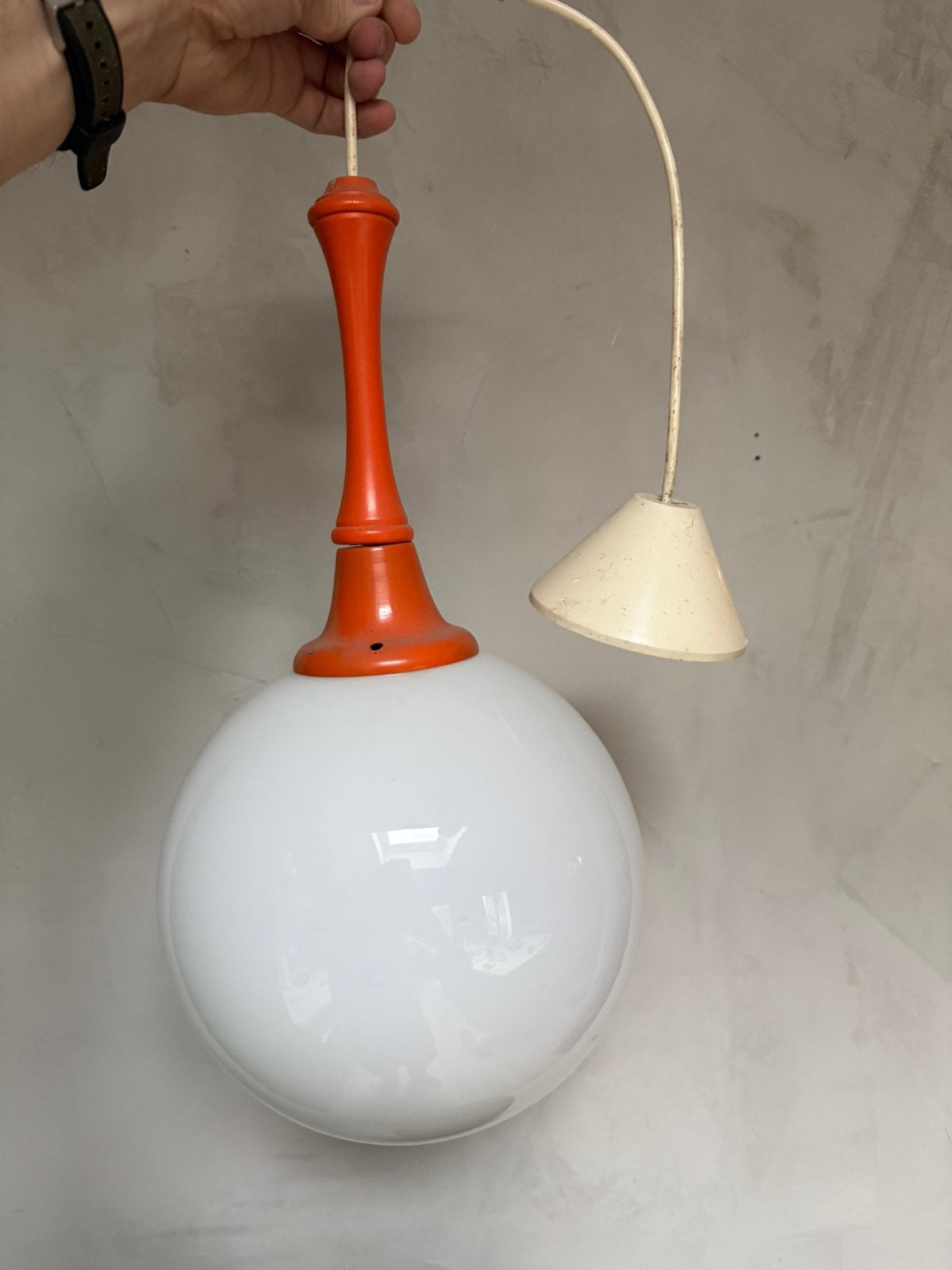 Space age jaren 70 glazen lamp bol melkglas oranje, Ophalen of Verzenden, Zo goed als nieuw, Minder dan 50 cm