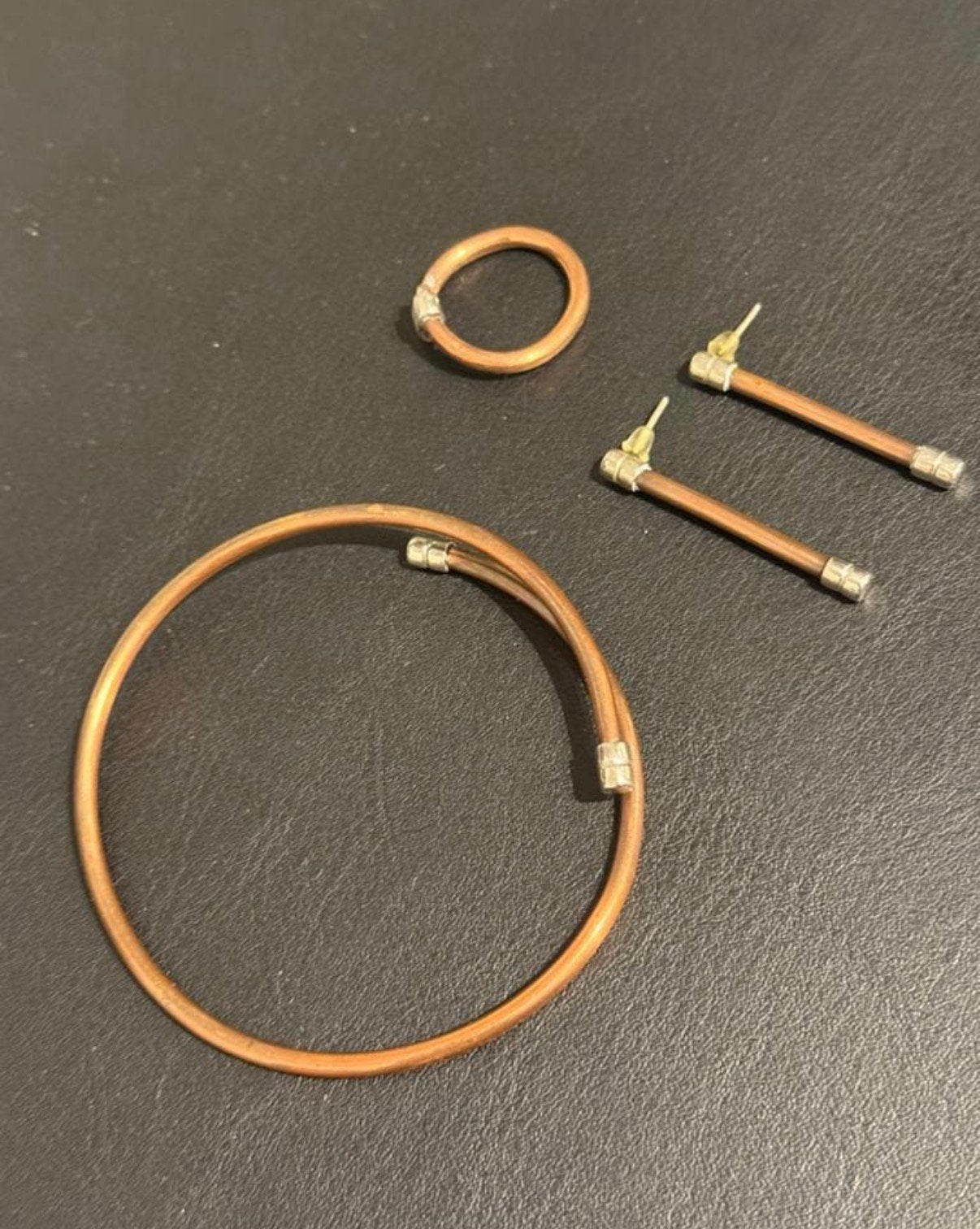 Sieraden Set Ring/Armband/Oorbellen Koper en Zilver, Sieraden, Tassen en Uiterlijk, Piercings, Ophalen of Verzenden, Gebruikt