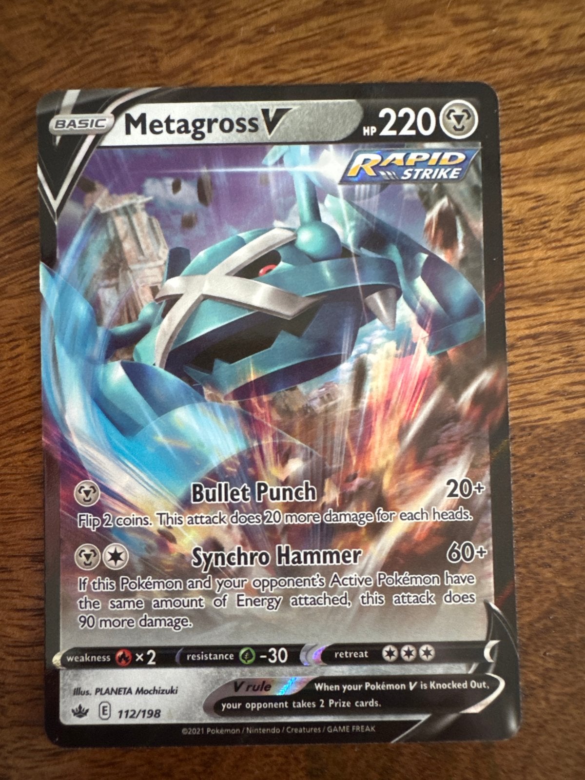 Pokémon Kaart Metagross V Rapid Strike 112/198, Ophalen of Verzenden, Zo goed als nieuw, Losse kaart