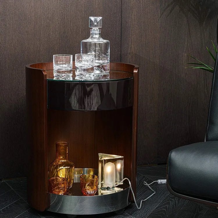 Minotti Journey Trolley swivel walnoot massief + lade 2026, Hout, Meerkleurig, Minotti, 9723 CA