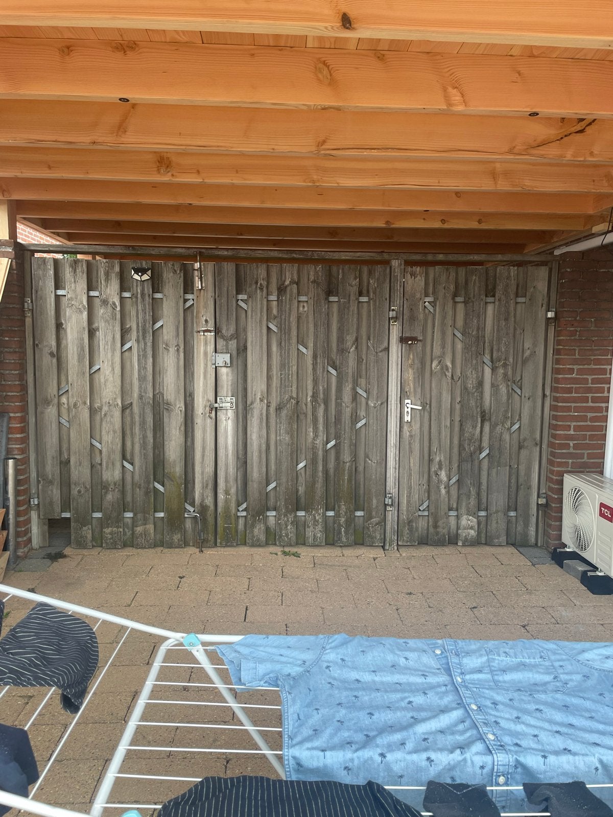 Houten tuinpoort met dubbele deuren, Ophalen, Met poort, Gebruikt, Tuinhek