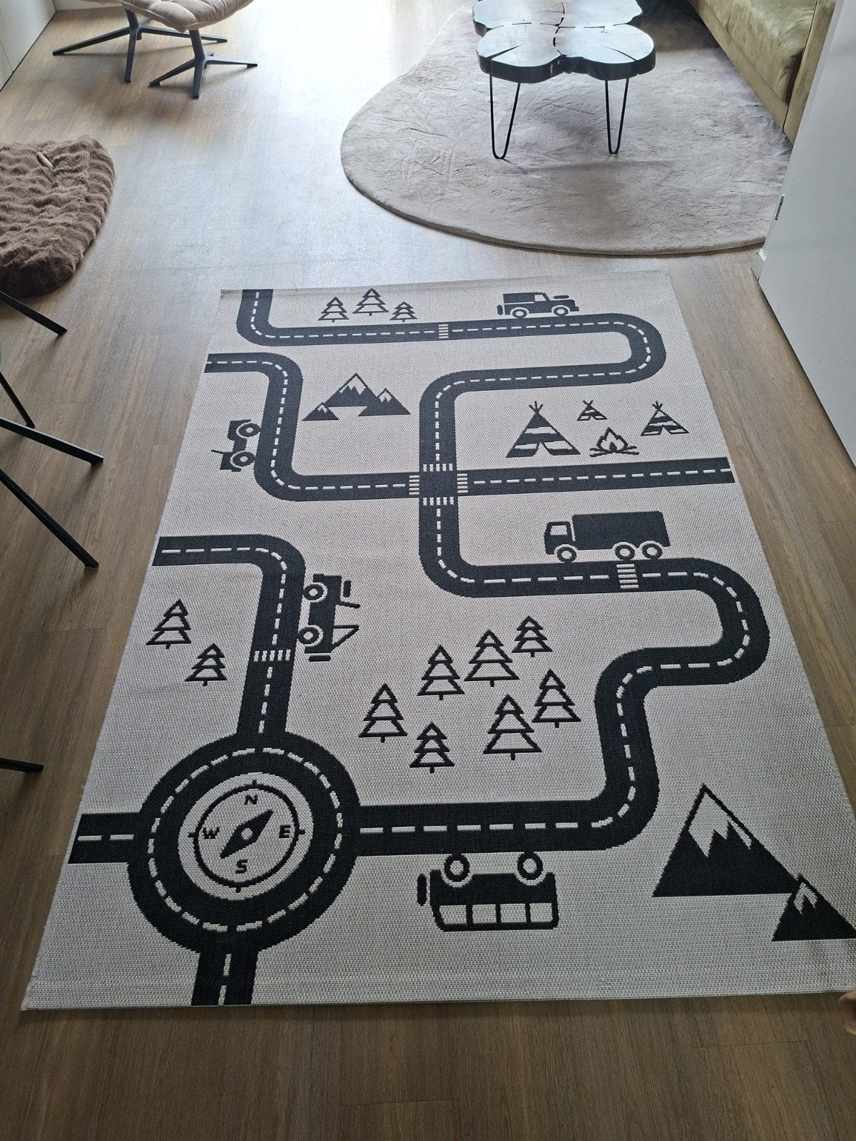 Speeltapijt Wegdek Kinderkamer - Zwart/Wit 160x230 cm, Gebruikt, Speels, Modern, Kinderkamer, 150 tot 200 cm, 200 cm of meer