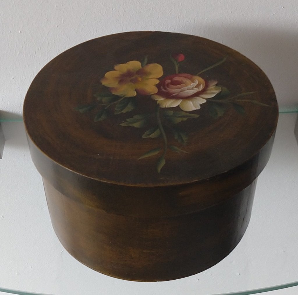 opbergdoos hout, rond,  handgeschilderd, volgnr 64, Ophalen of Verzenden, Gebruikt, Bruin, Hout
