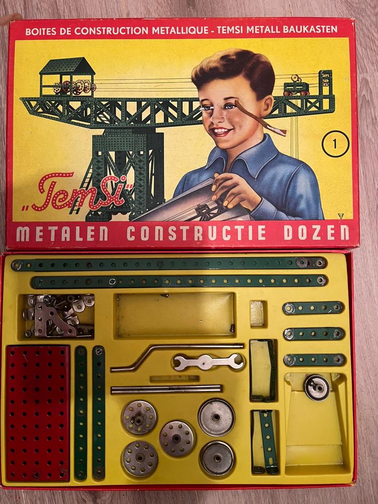 Meccano vintage Temsi Metalen Constructie Dozen - set van 4, Voertuigen, Gebruikt, Meerkleurig, Overige merken