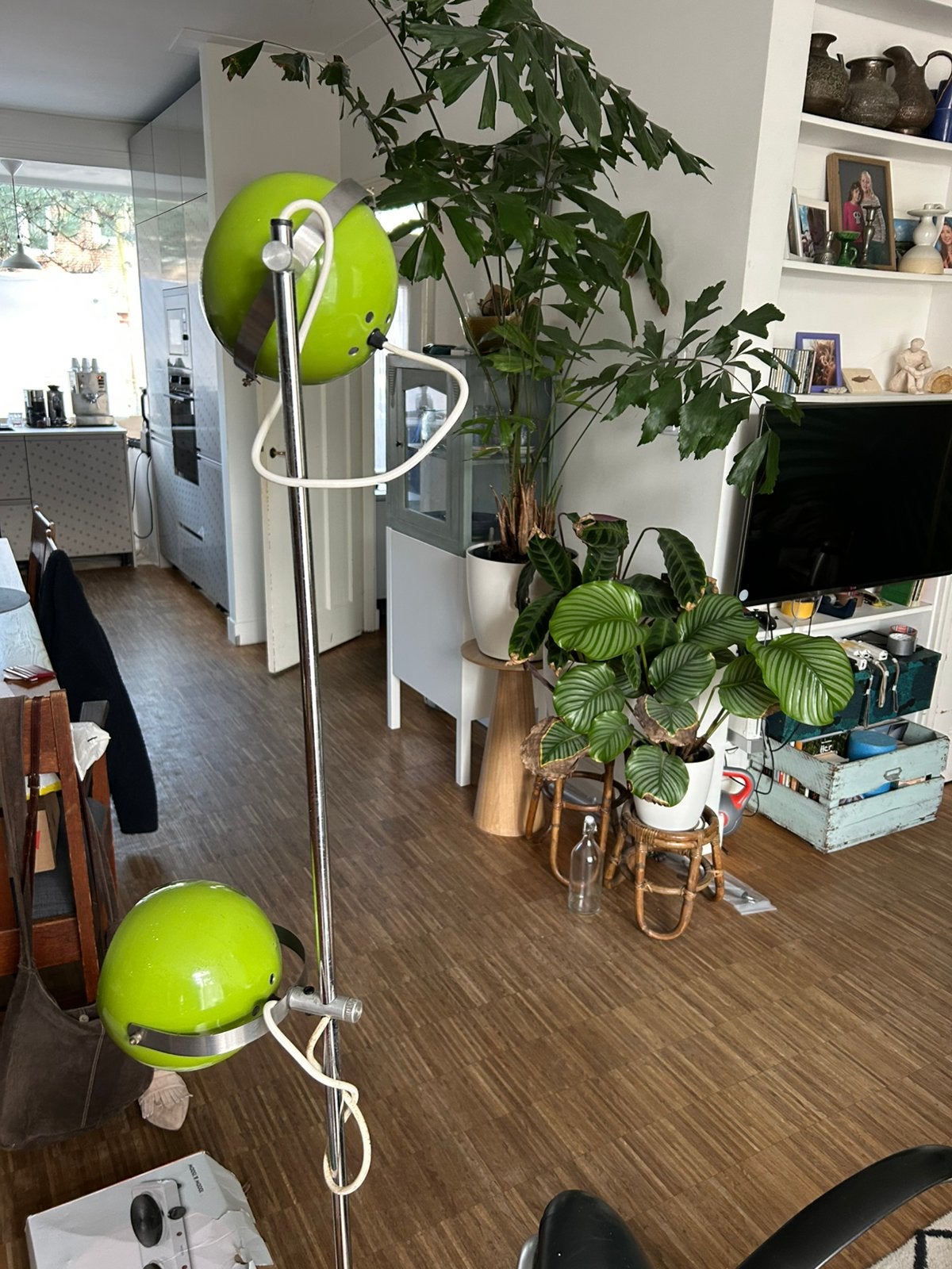 Vintage staande lamp jaren 70, Ophalen, Gebruikt, E27 (groot), Metaal