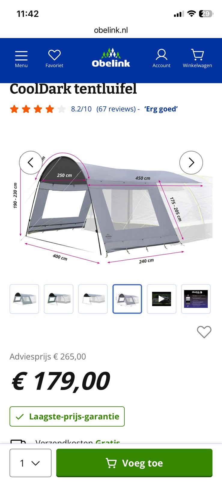 Obelink soleil cooldark tent luifel! Vaste prijs 75,-, Caravans en Kamperen, Ophalen, Zo goed als nieuw