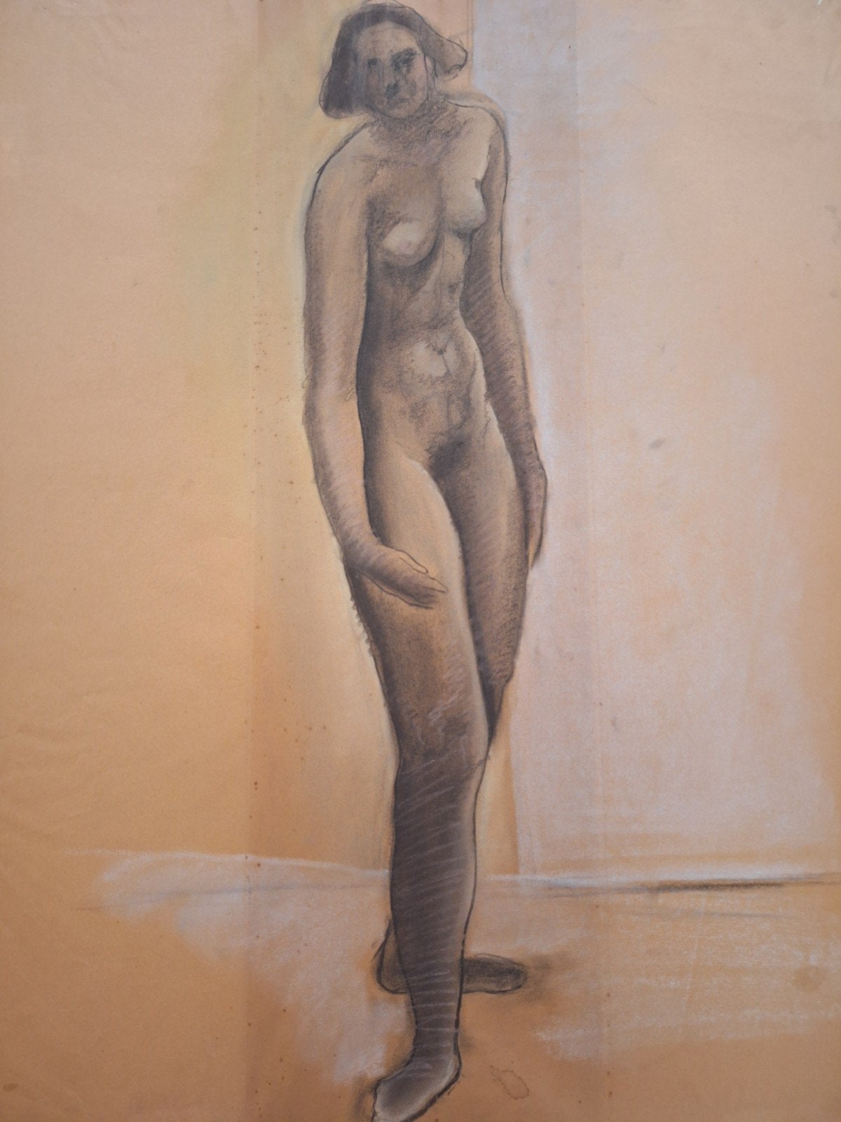 Pasteltekening Naakt door Aj Nieuwburg, Antiek en Kunst, Ophalen of Verzenden, Tekening, Pasteltekening, Gesigneerd