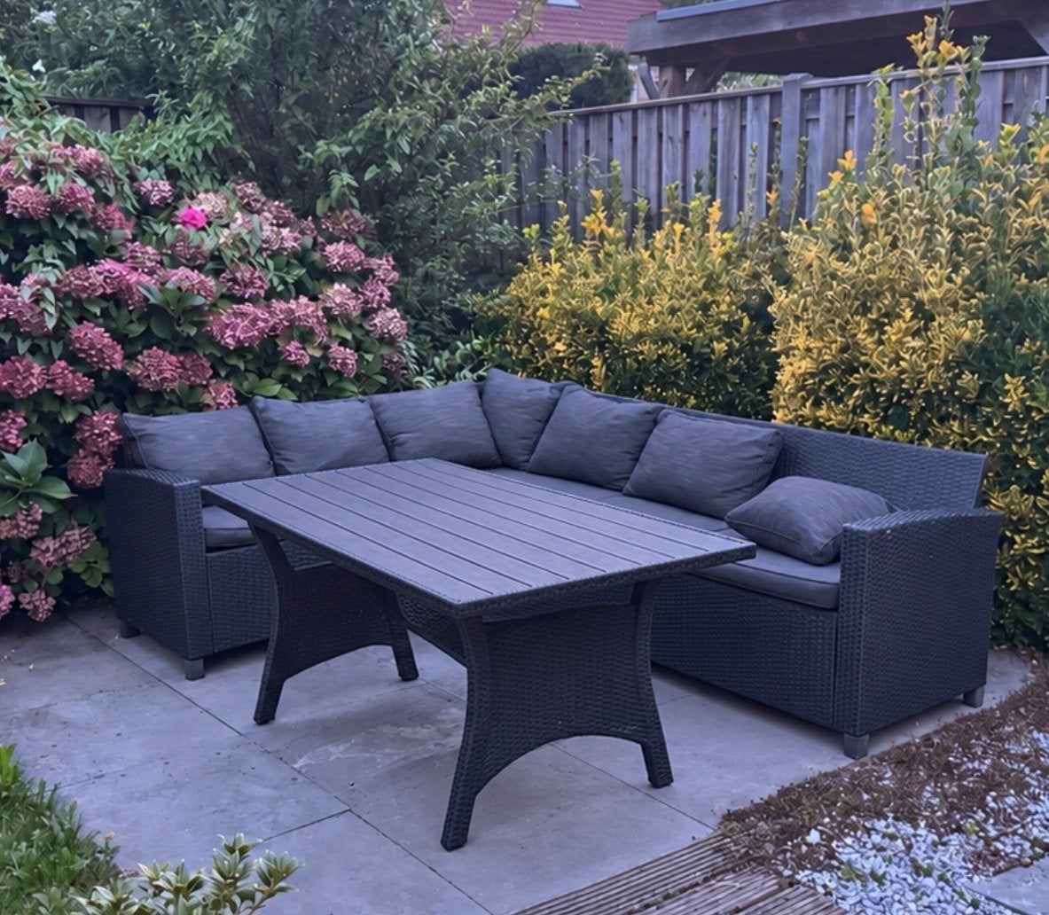 Loungeset met tafel - Polyrotan en staal, Ophalen, Gebruikt, Loungeset, Wicker