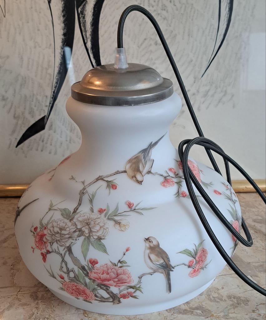 Hanglamp vogels bloemen glas nw bedrading E27 fitting, Ophalen of Verzenden, Minder dan 50 cm