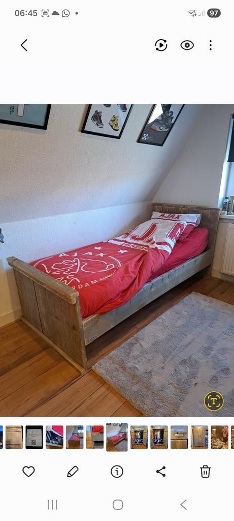 Steigerhouten eenpersoonsbed JORG, Gebruikt, 90 cm, Eenpersoons, Bruin
