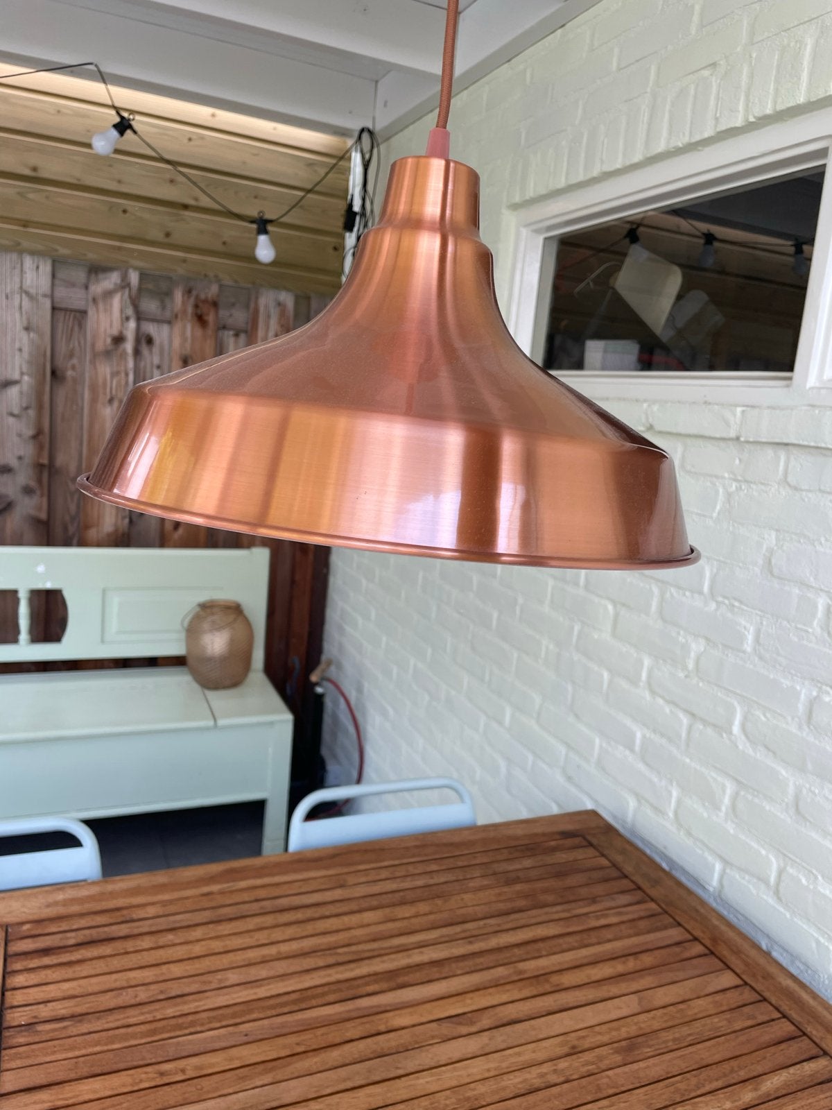 Koperen hanglamp - Industriële stijl, Ophalen, Gebruikt, Metaal, E27 (groot)