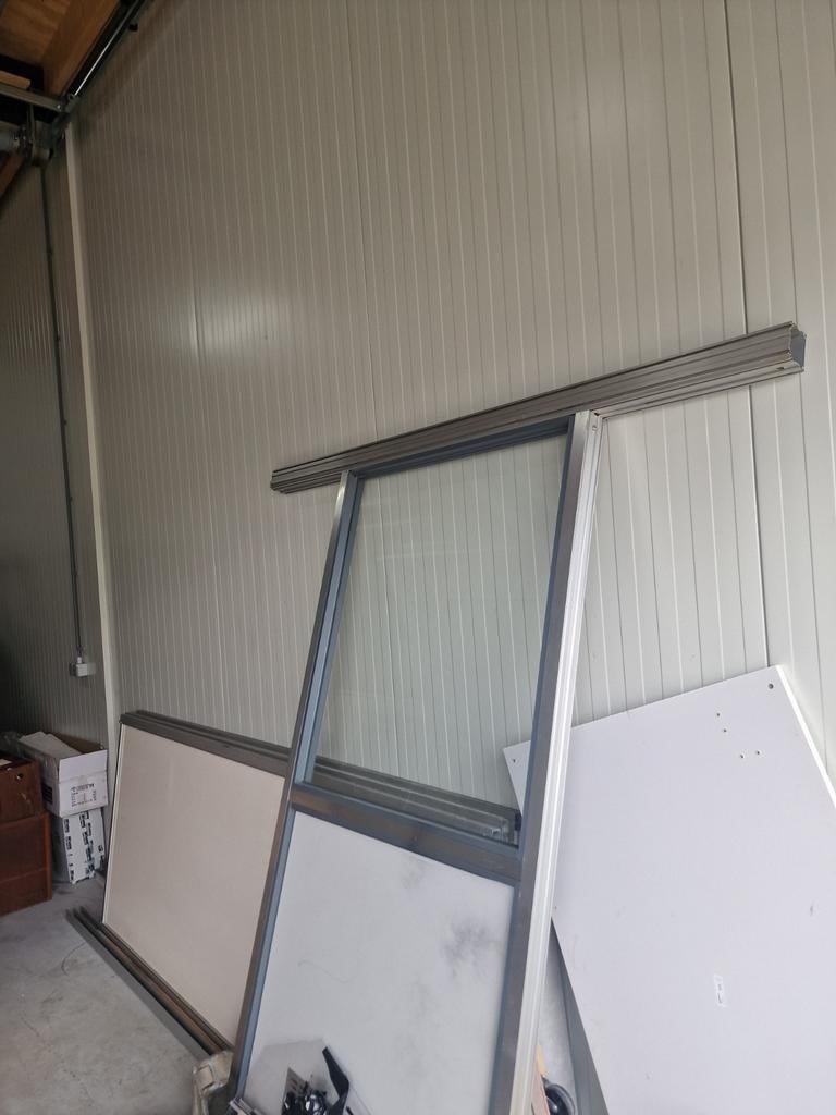 Gebruikte schuifdeuren met glas en aluminium frame, Gebruikt, Binnendeur, Schuifdeur, Glas