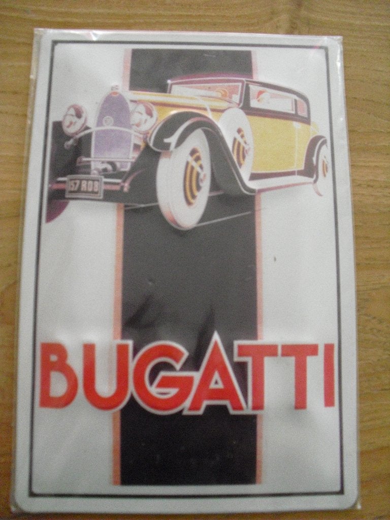 TE KOOP NIEUW METAAL BORD MET EEN BUGATTI AUTO, Verzamelen, Ophalen of Verzenden, Nieuw, Reclamebord
