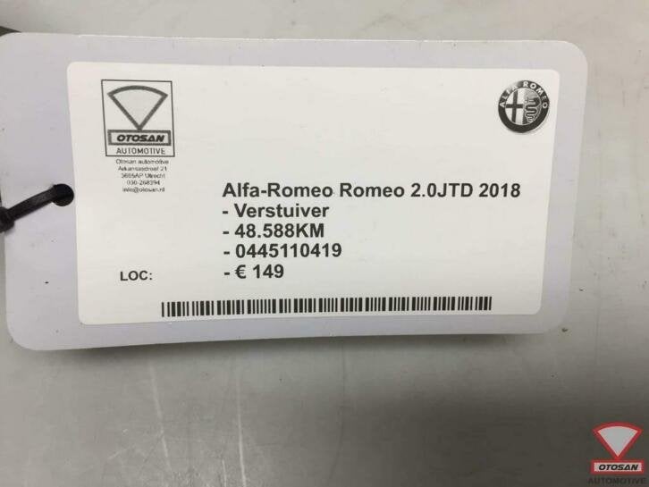 alfa romeo giulietta 2018 2.0jtd verstuiver 0445110419, Gebruikt, Dpofca@stellantis.com, Stellantis Europe S.p.A., Ophalen of Verzenden