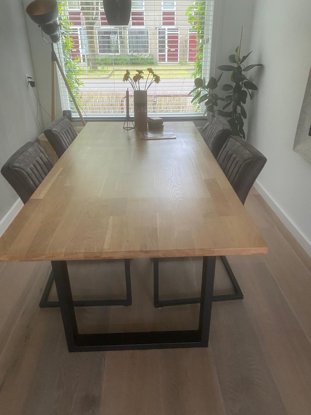 Industriële eettafel 200x95, Ophalen, Gebruikt, Eikenhout, 200 cm of meer