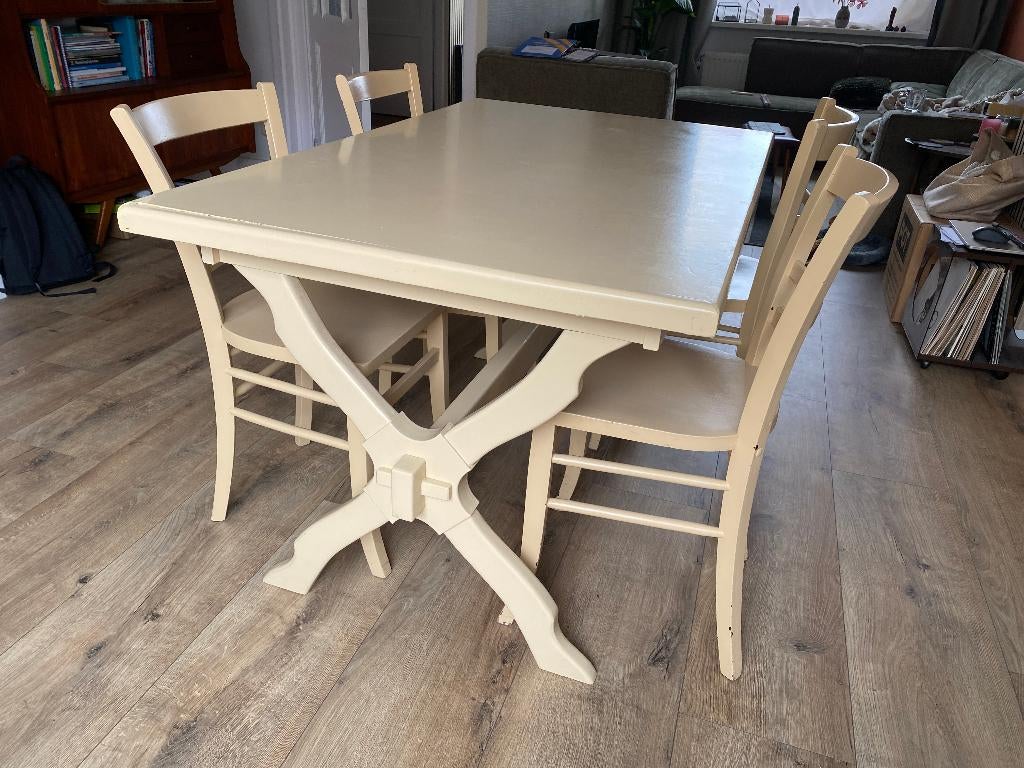 tafel kloostermodel twee zijden uitschuifbladen tot 10 pers, Ophalen, Gebruikt, 200 cm of meer, Kloostertafel