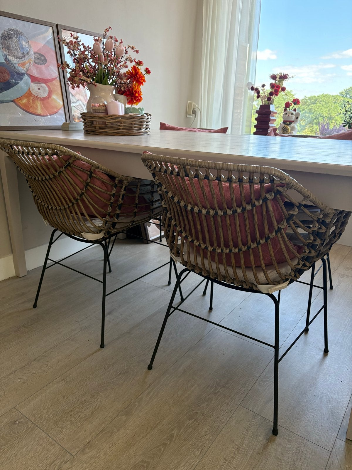 Set van 4 rotan-look stoelen voor binnen en buiten, Huis en Inrichting, Stoelen, Ophalen, Kunststof, Gebruikt, Bruin