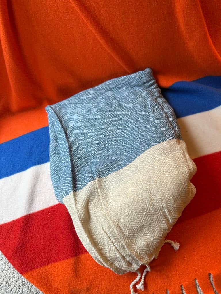 Turkse Hamamdoek - Lichtblauw & Crème, Ophalen of Verzenden, Nieuw, Blauw, Rechthoekig
