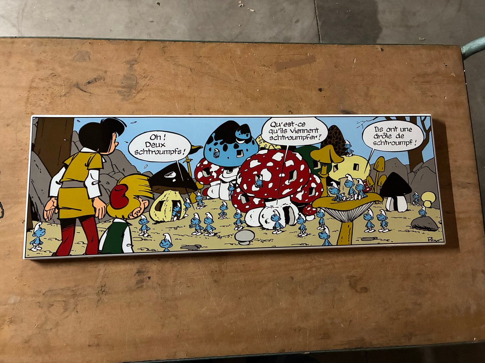 Smurfen en de Toverfluit Emaille Reclamebord - Nr. 24/100, Ophalen of Verzenden, Gebruikt, Verschillende Smurfen, Overige typen