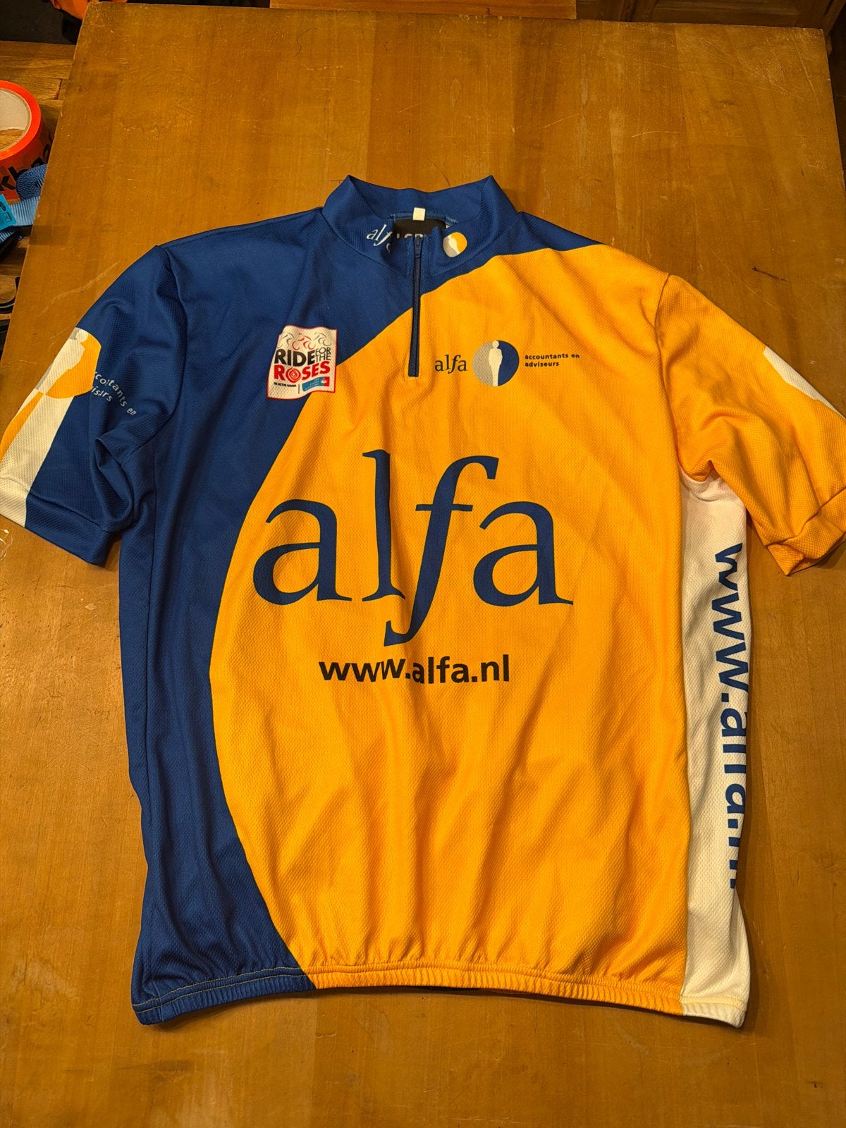 Alfa Lorini Fiets Shirt Maat 7 (M) - Blauw/Geel, Fietsen en Brommers, Ophalen of Verzenden, Zo goed als nieuw, Bovenkleding, Heren