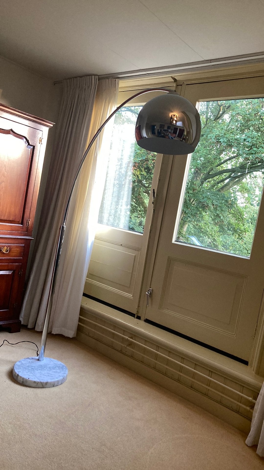 Chrome Booglamp met Marmeren Voet - Extra Zwaar, Ophalen, Modern retro, E27 (groot), Zo goed als nieuw