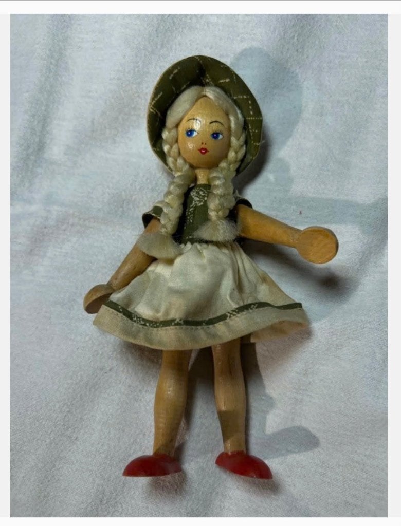 Vintage Poolse houten pop 19 cm, jaren ‘50-‘60, Ophalen of Verzenden, Zo goed als nieuw, X, Pop