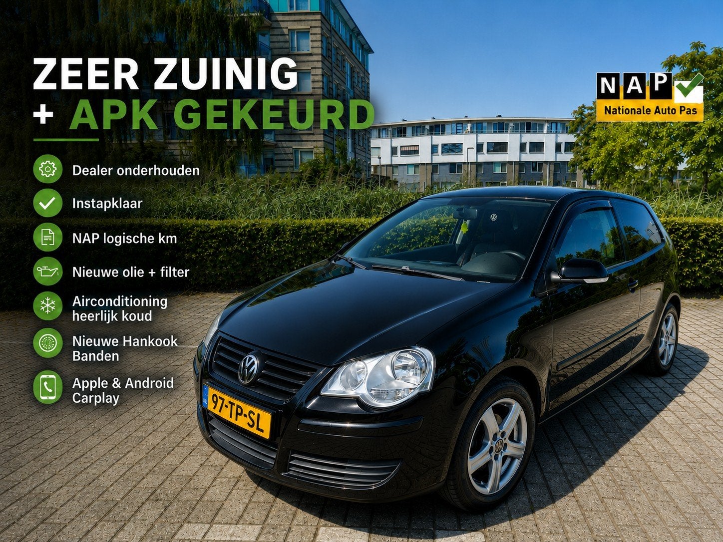 Volkswagen Polo 1.2  - AIRCO - APK 2027 - CARPLAY - ZUINIG, Achterwielaandrijving, 54 pk, Zwart, Origineel Nederlands